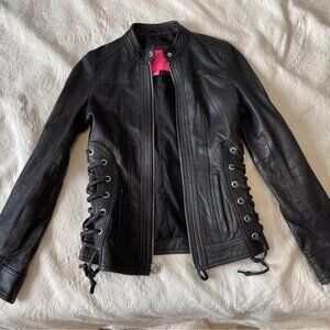 100% genuine leather Betsey Johnson lace up moto jacket